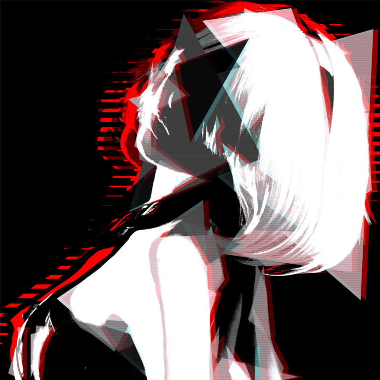 Silhouette zersplittert durch rote Lines auf schwarzem Grund